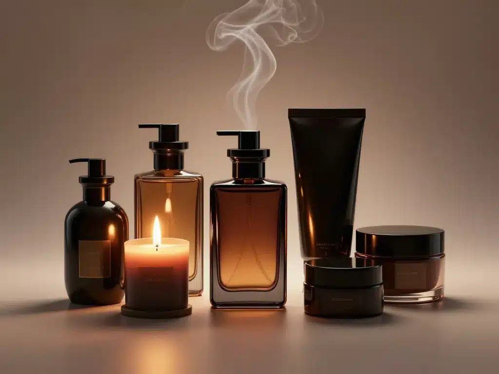 scène produits black amber parfum bougie soin