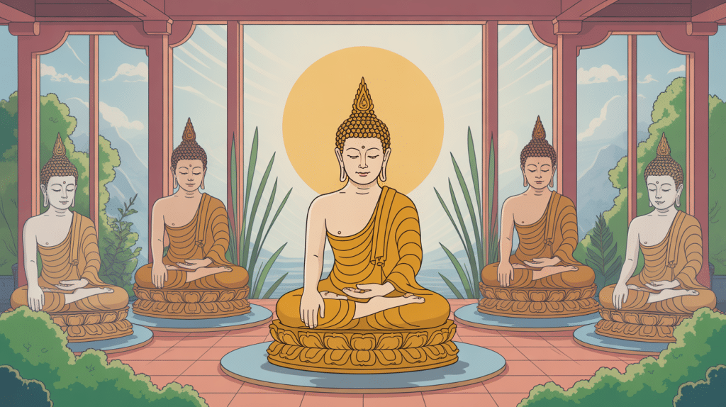 illustration centrale bouddha statue décor zen