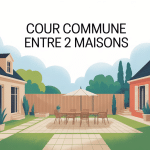 illustration cour commune entre 2 maisons style moderne