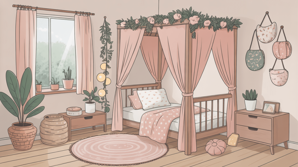 deco lit cabane enfant sécurisé avec guirlandes et coussins