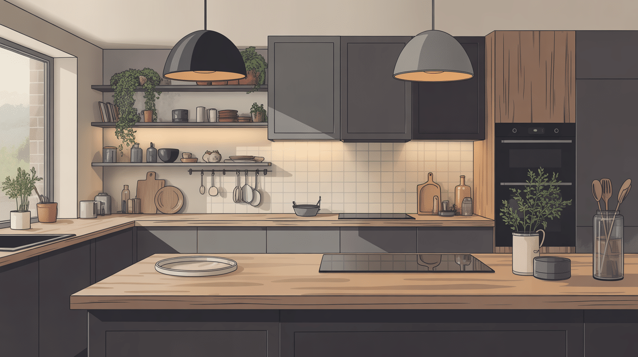 Egger plan de travail en cuisine moderne, décors bois pierre béton