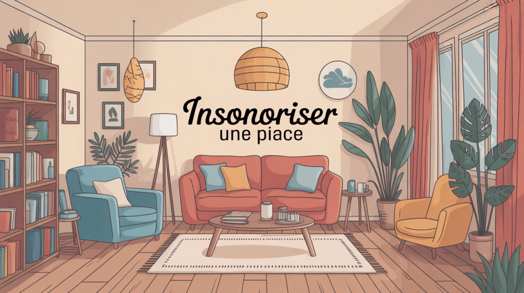 illustration pour insonoriser une pièce avec mobilier et textiles