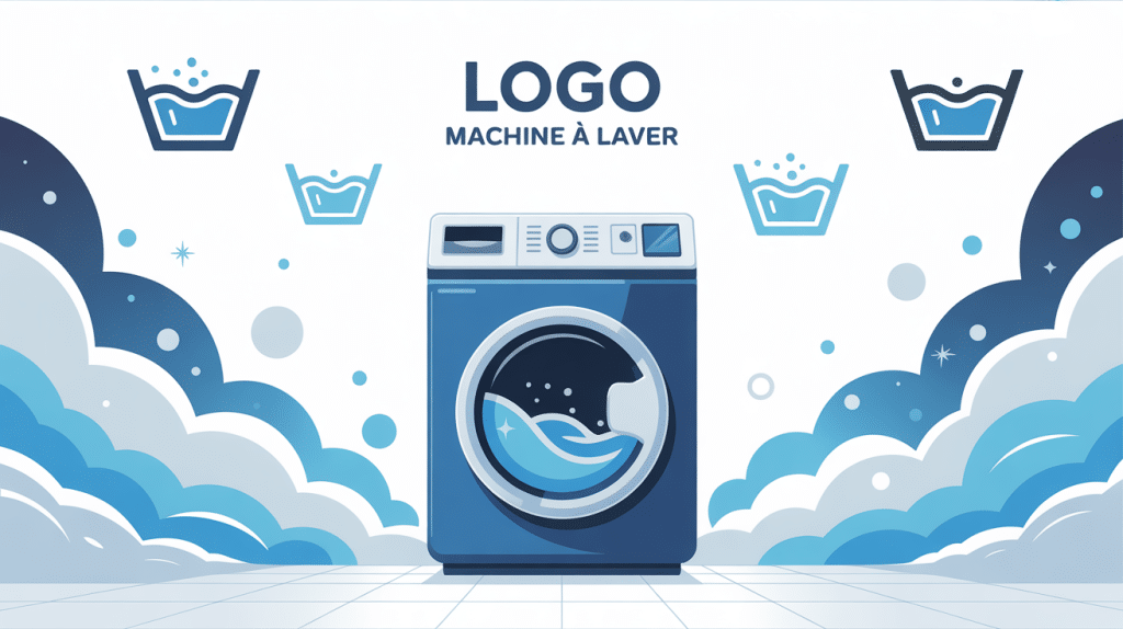 logo machine à laver illustration centrale avec différents pictogrammes