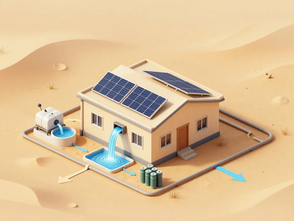 maison dans le desert solaire eau autonome