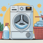 Illustration stylisée nettoyage condenseur sèche-linge pompe à chaleur