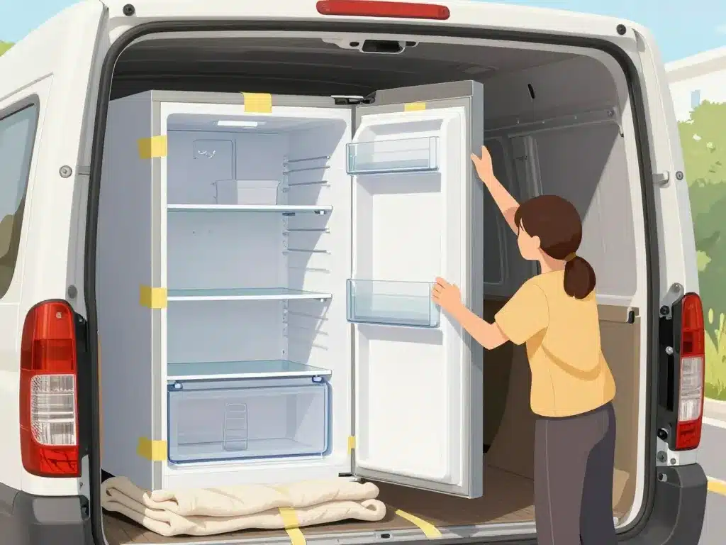 peut on transporter un frigo couché image préparation et protections