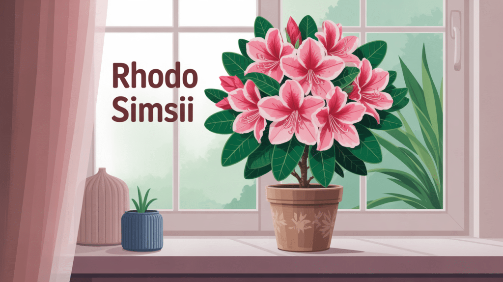 illustration rhodo simsii en pot près d'une fenêtre