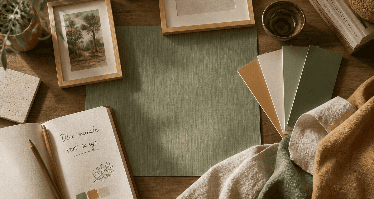 decoration murale vert sauge flat lay