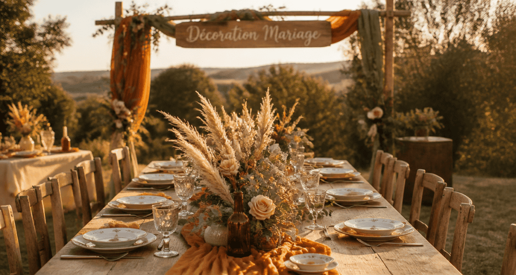 decos de mariage table extérieure fleurs