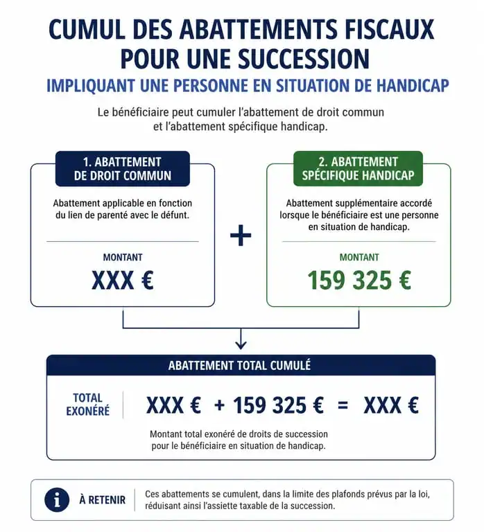 Schéma des abattements fiscaux et frais de notaire succession personne handicapée