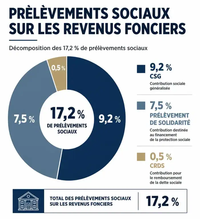 Décomposition des 17,2% de prélèvements sociaux sur les revenus fonciers