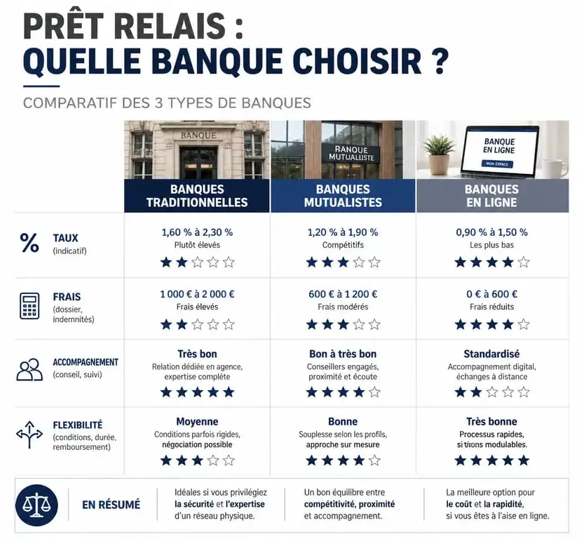 Comparatif des banques pour un prêt relais immobilier : taux, frais et flexibilité