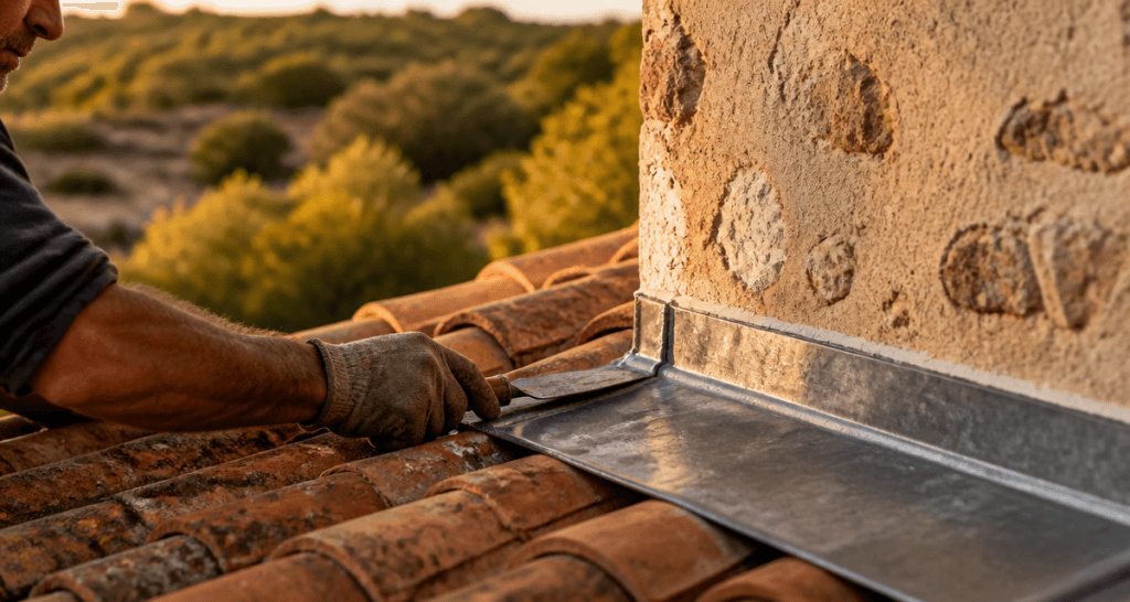 etancheite d'un toit contre un mur solin zinc