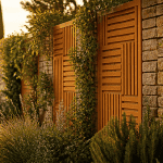 idee pour cacher un mur exterieur avec panneaux bois et plantes