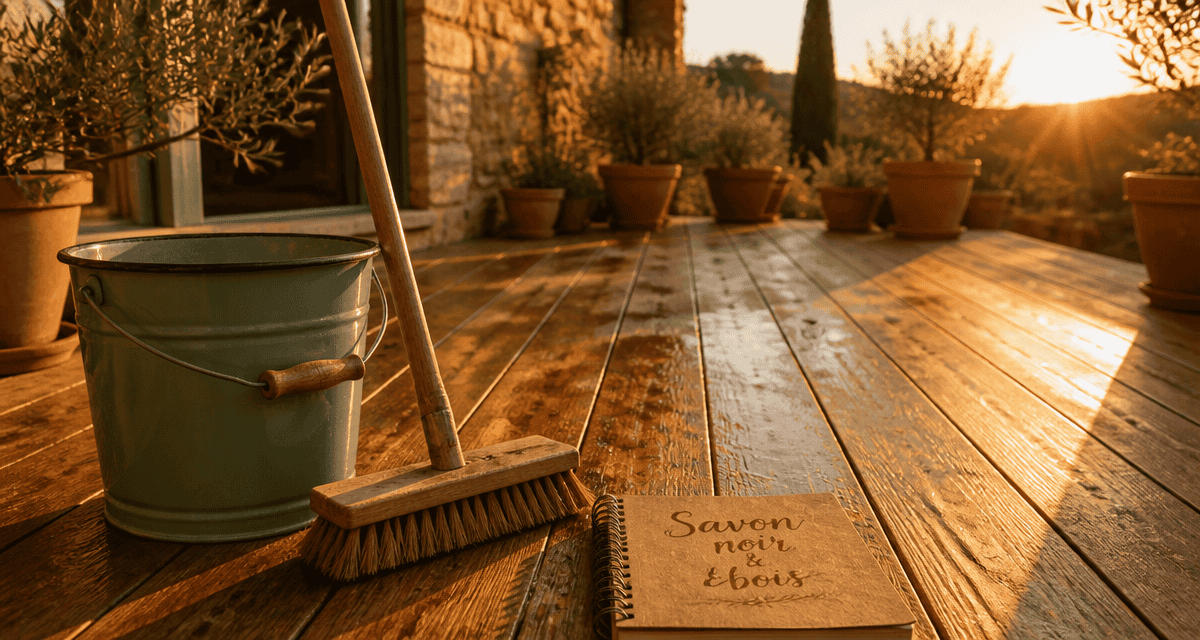 nettoyage terrasse bois savon noir seau balai