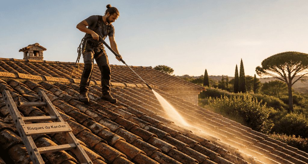 nettoyage toiture karcher sur tuiles anciennes