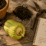 planter chouchou sur table rustique