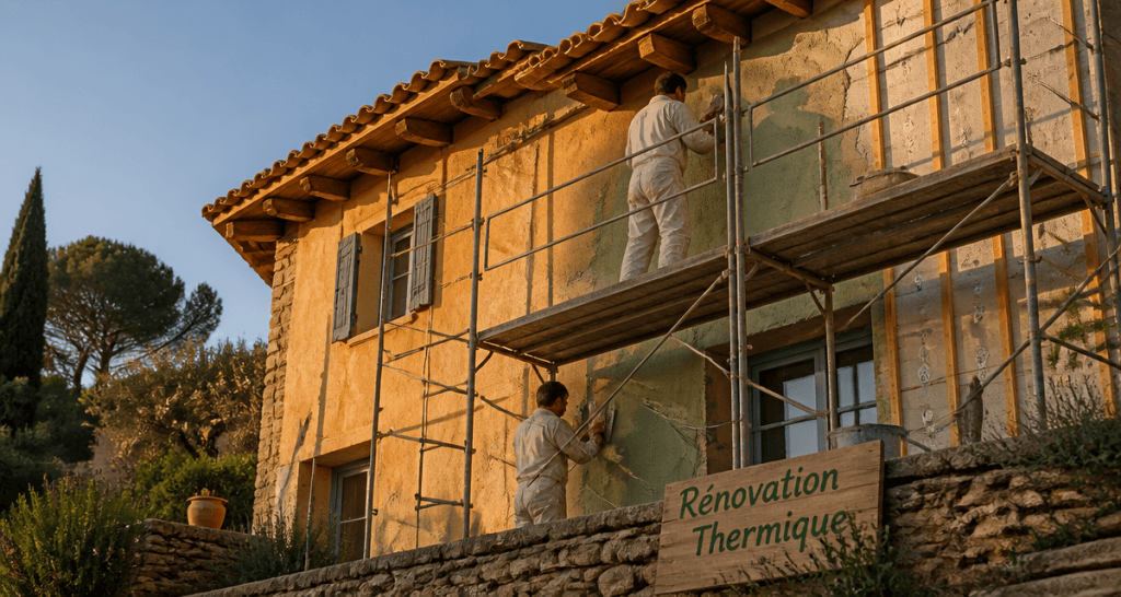 Ravalement ITE façade maison provençale chantier