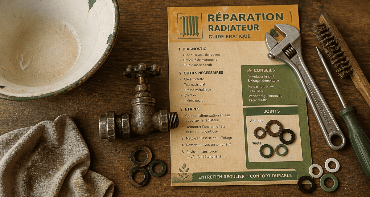robinet radiateur fuite sur établi avec outils