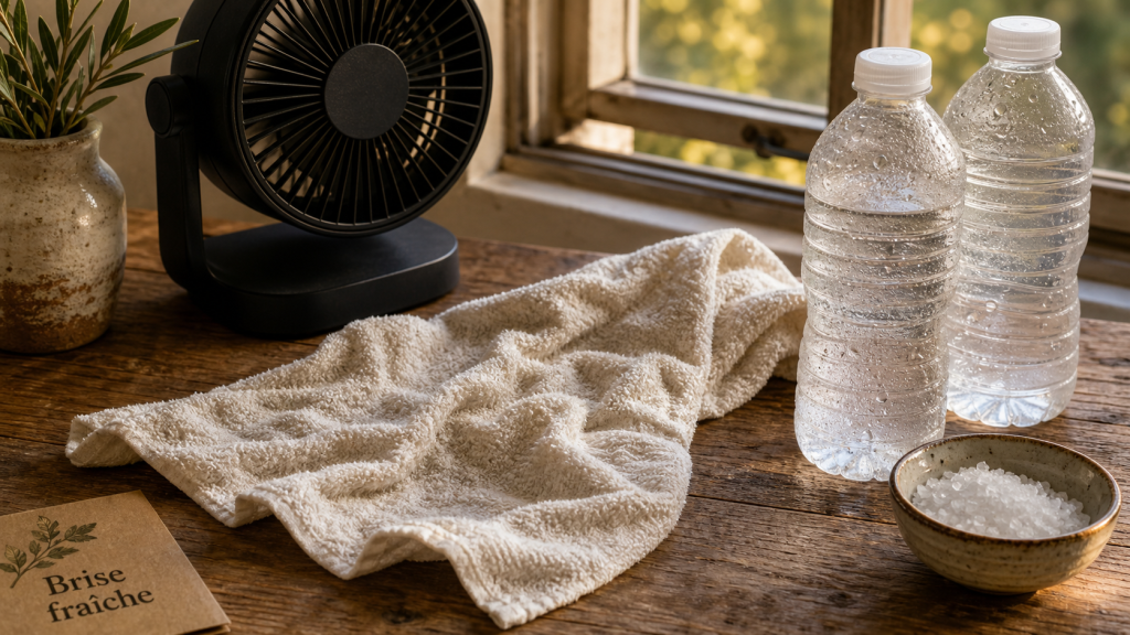 Comment rafraîchir une pièce avec un ventilateur : serviette humide et eau glacée