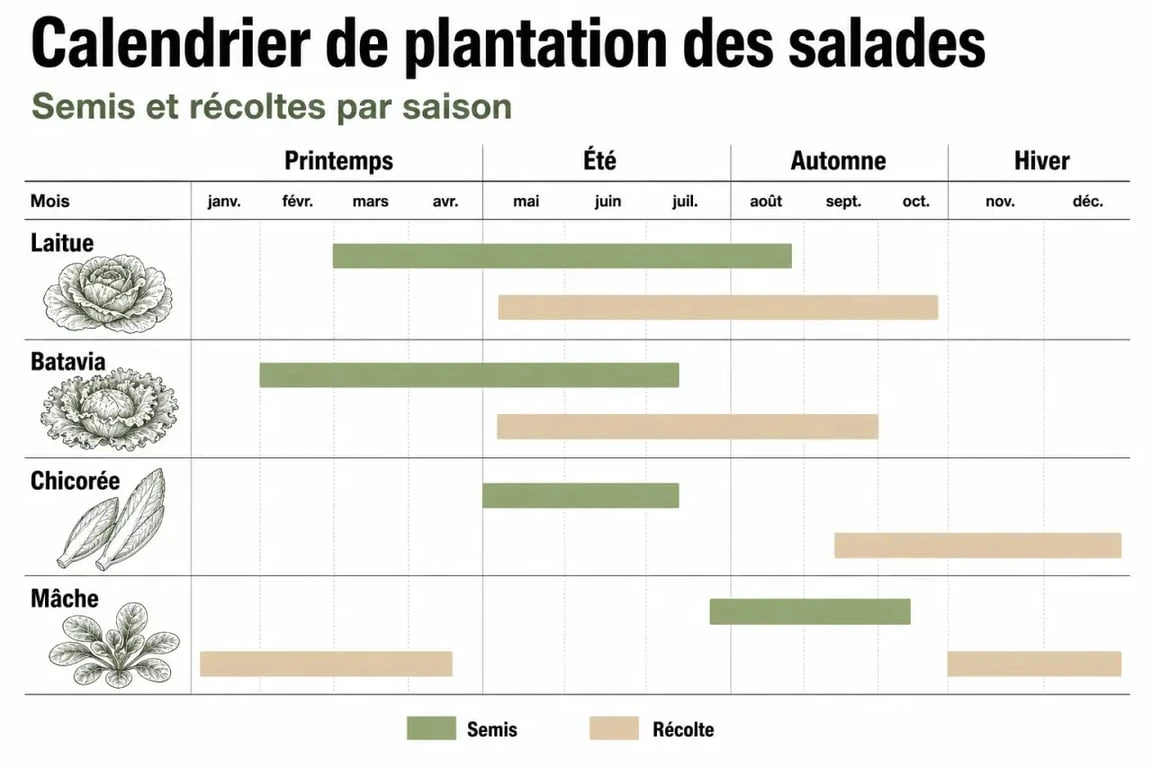 Calendrier de plantation des salades par saison et variétés pour le potager