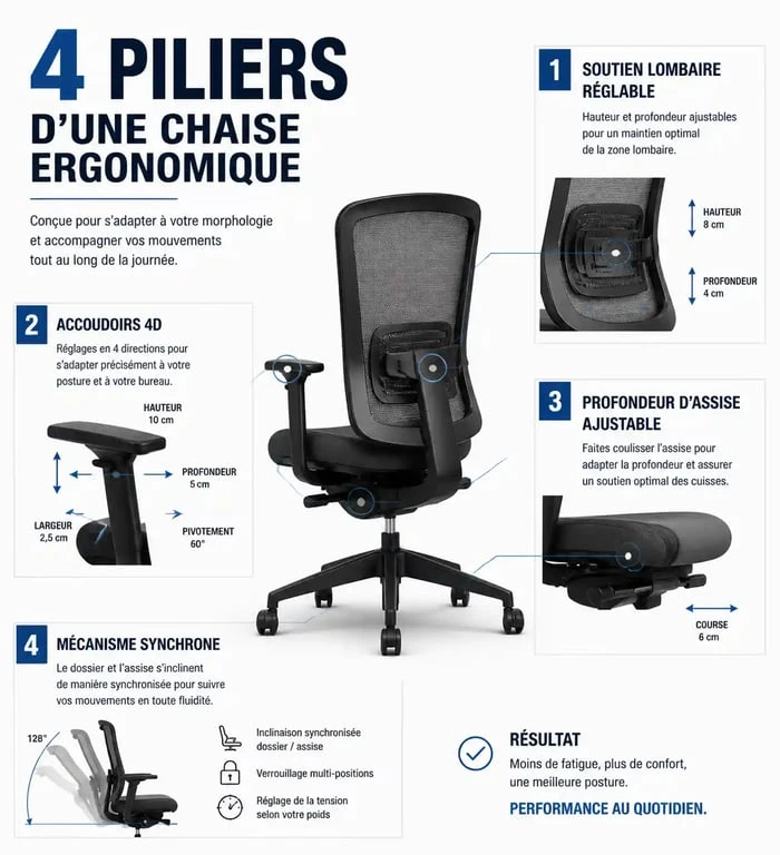 Infographie des critères techniques pour choisir la meilleure chaise ergonomique