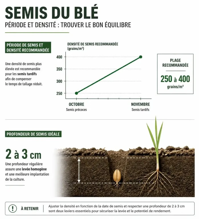 Infographie sur les périodes et densités optimales pour semer le blé