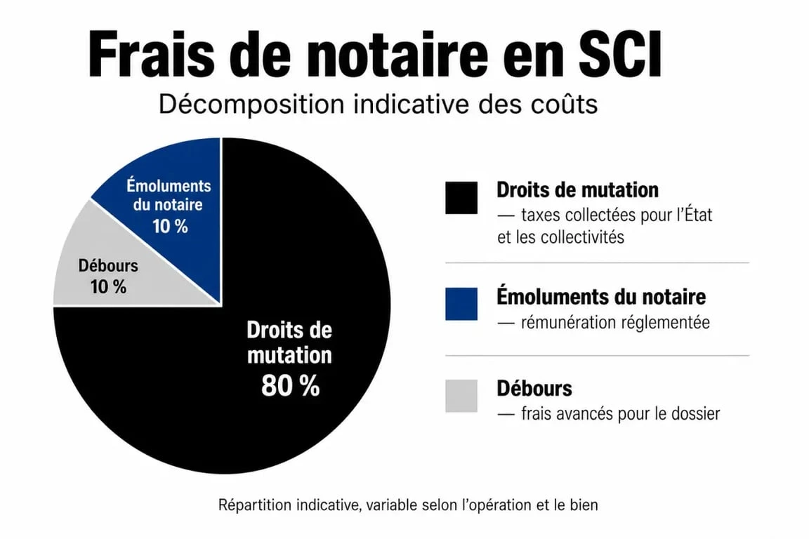 Répartition des frais de notaire pour une SCI : droits de mutation, émoluments et débours