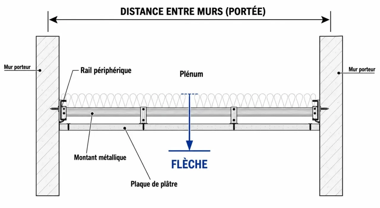 Schéma technique de la portée maximale pour un plafond autoportant M48
