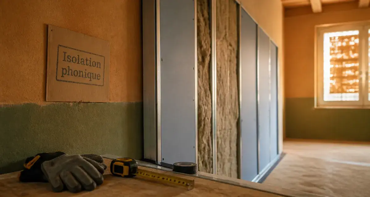 Isoler phoniquement une pièce : cloison avec laine de roche et plaques de plâtre en chantier