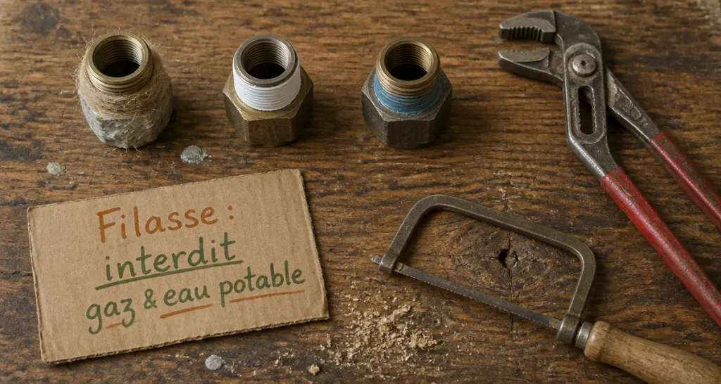 joint filasse interdit sur raccords gaz et eau potable