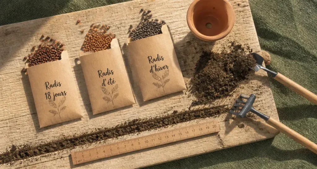 Quand semer les radis : sachets «18 jours», «été», «hiver» pour récoltes croquantes toute l’année