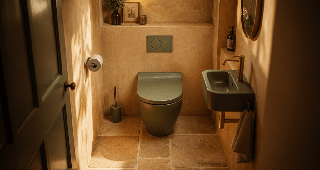 toilette coloré vert garrigue ocre ambiance design