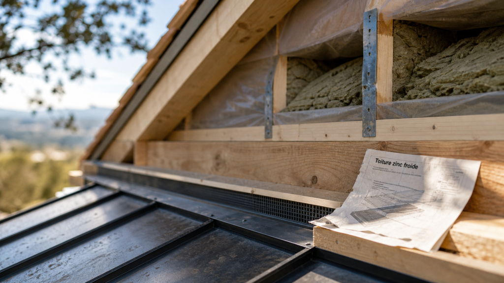 Toiture zinc isolation : lame d’air ventilée et pare-vapeur contre condensation