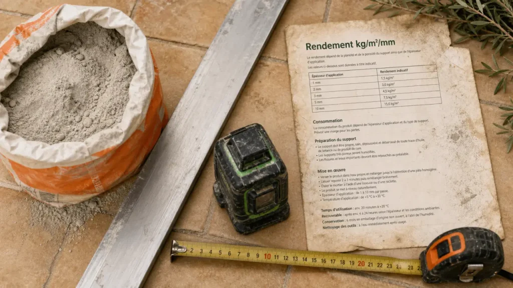 1 sac de ragréage combien de m2 : rendement kg/m²/mm chantier