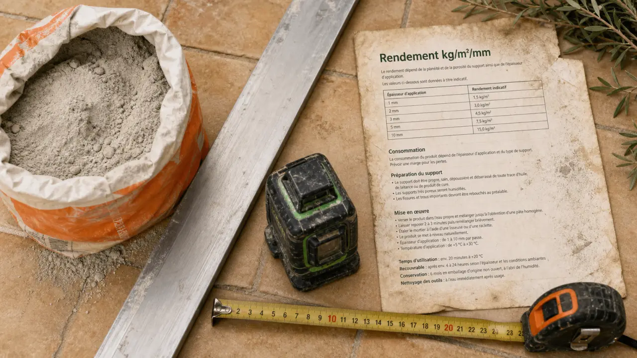 1 sac de ragréage combien de m2 : rendement kg/m²/mm chantier
