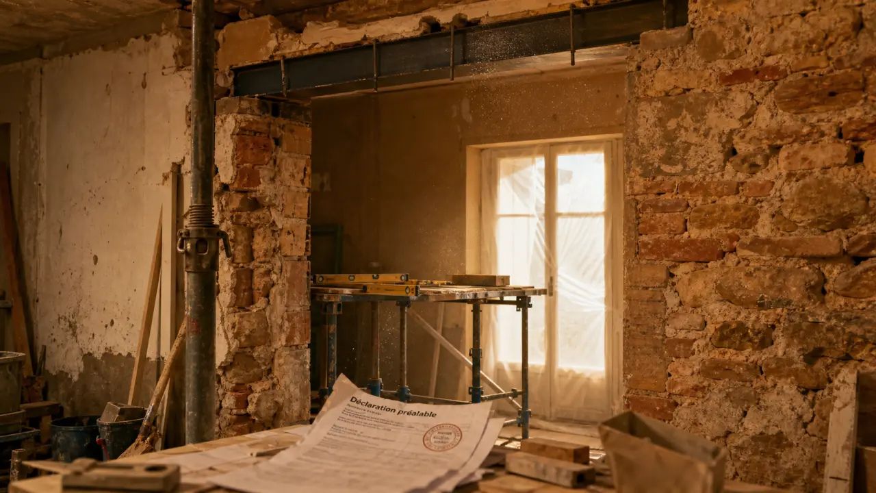 Agrandir fenêtre : linteau, autorisations et copropriété visibles en travaux