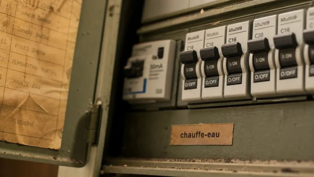 Disjoncteur chauffe-eau position dans un tableau électrique