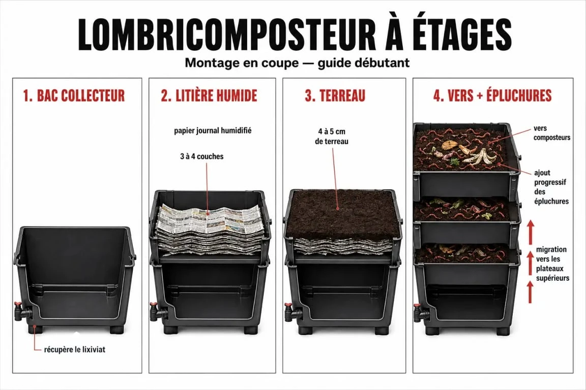 Le lombricompostage pour débutant : étapes de démarrage d’un lombricomposteur à étages