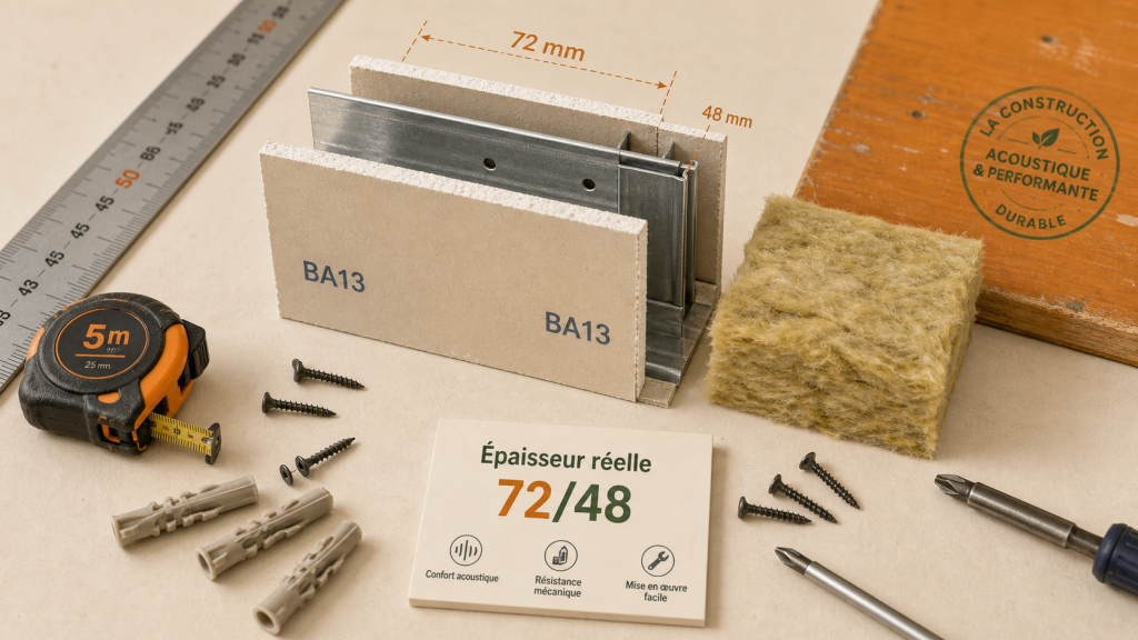 Épaisseur cloison placo avec rail 72/48