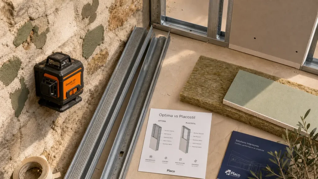 Optima ou Placostil : le bon choix selon le mur, les ponts thermiques et la pose
