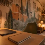 Papier peint chambre ado panoramique 3D urbain ocre et vert garrigue