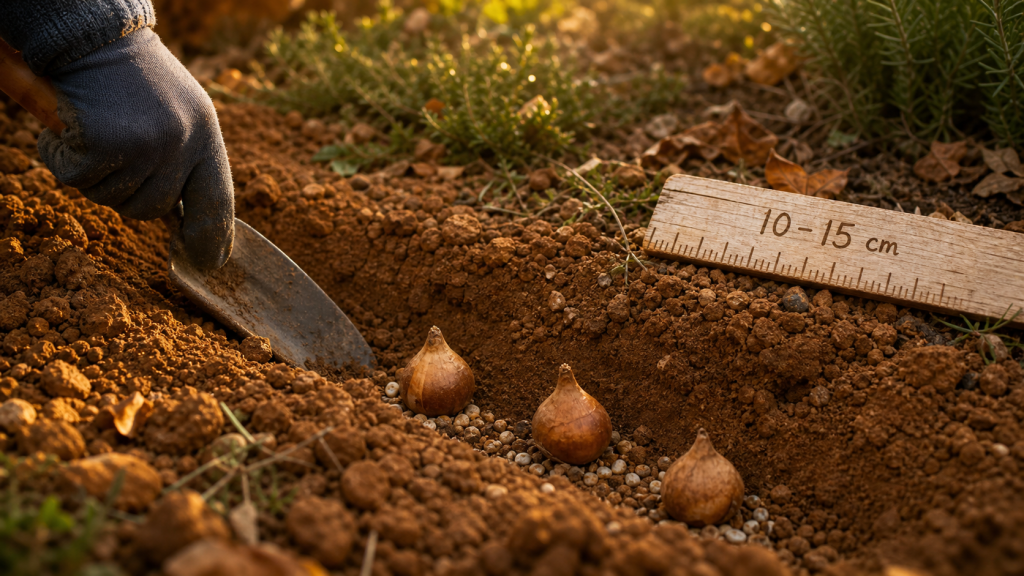 Quand planter les tulipes : bulbes en terre drainée, profondeur 10–15 cm