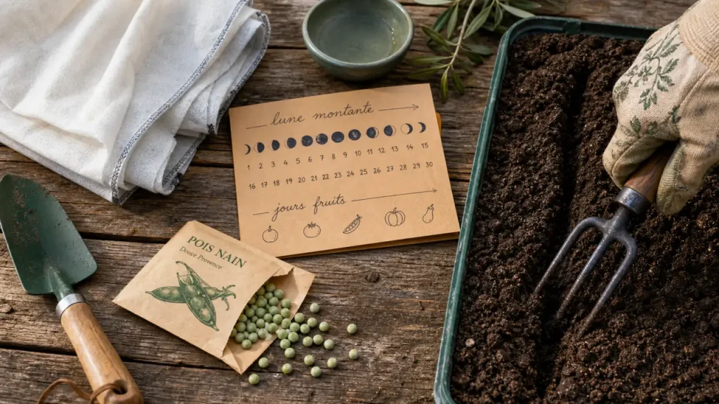 Quand semer les petit pois avec la lune : lune montante, jours fruits, semis au potager