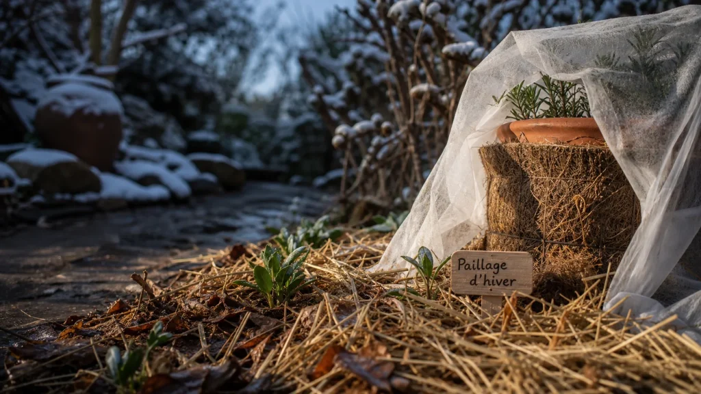 Que faire au jardin en hiver : paillage d’hiver et plants autour