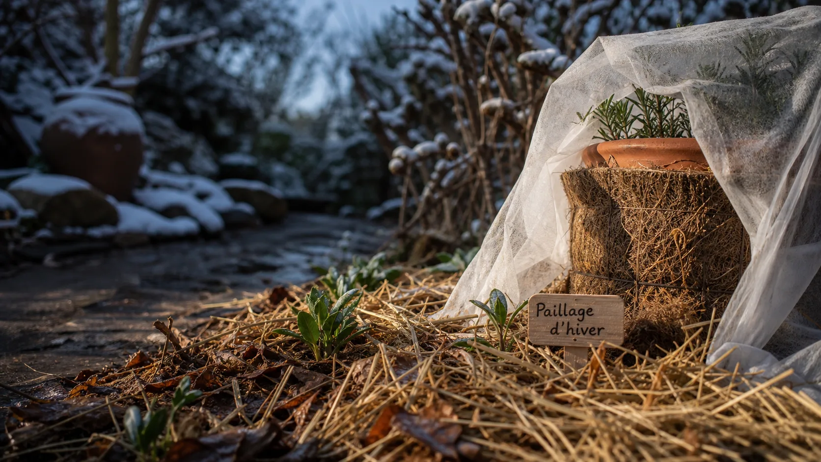 Que faire au jardin en hiver : paillage d’hiver et plants autour