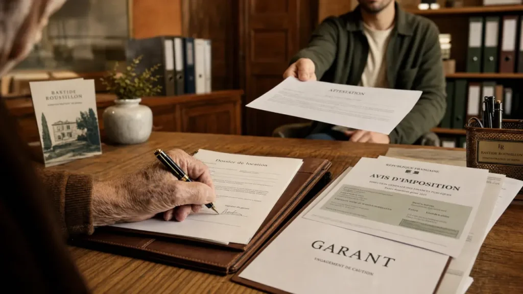 Un retraité signe un acte de garantie pour une location