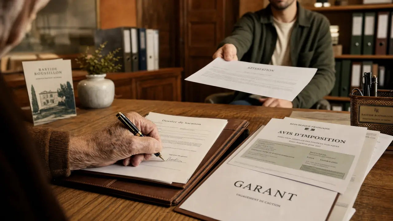 Un retraité signe un acte de garantie pour une location