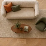 Tapis dans salon : placement et taille parfaits sur parquet chêne clair