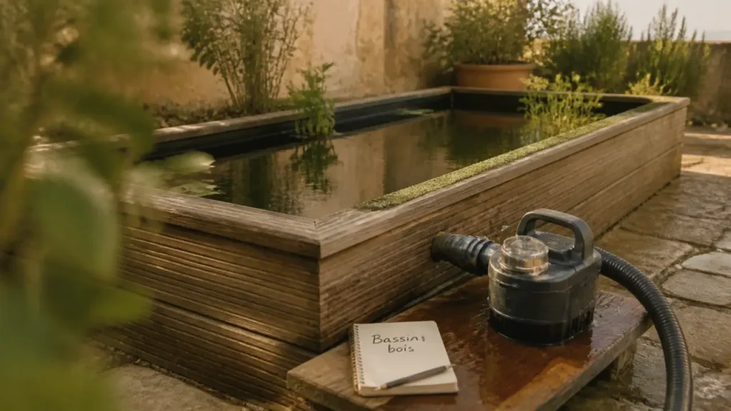 Bassin en bois hors sol sur terrasse, sans creuser